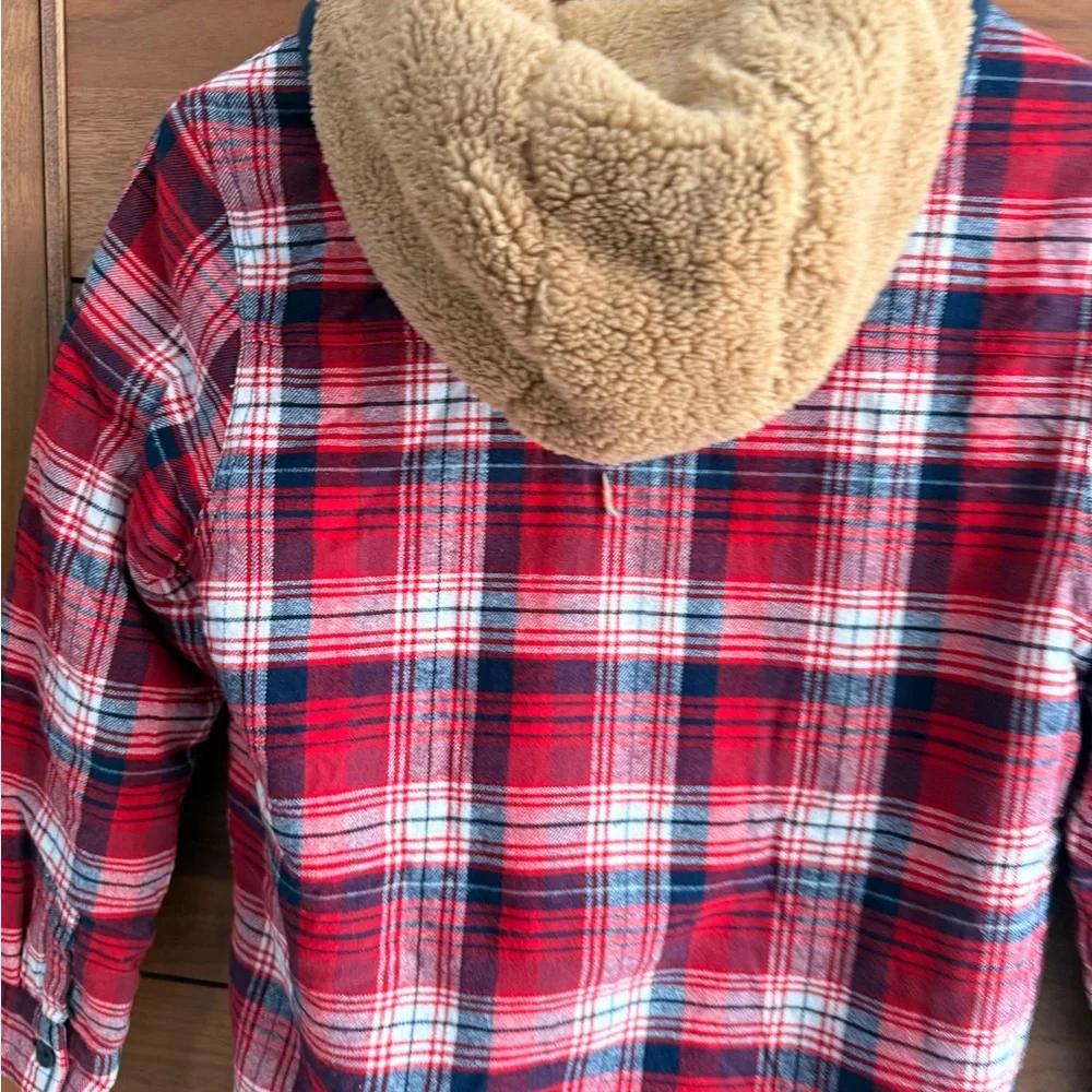 Fat Face Red and Blue Plaid Hooded Jacket